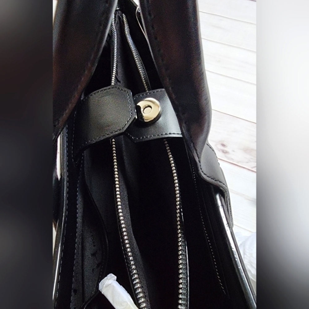 Halston Black Italian Leather Tote Handbag Large Structured Satchel $495 Retail - Picture 11 of 15